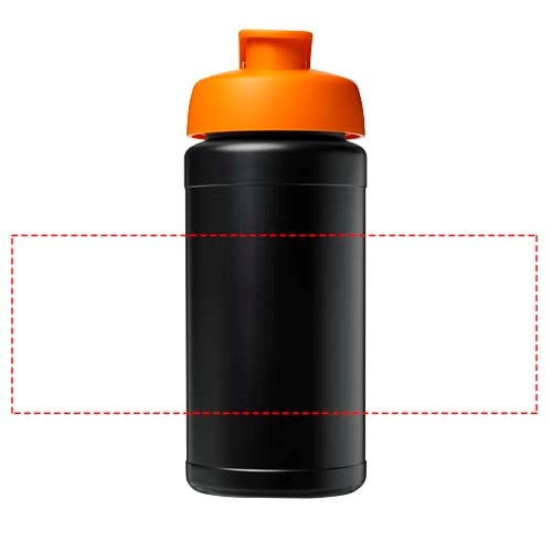 Baseline 500 ml recycelte Sportflasche mit Klappdeckel schwarz, orange