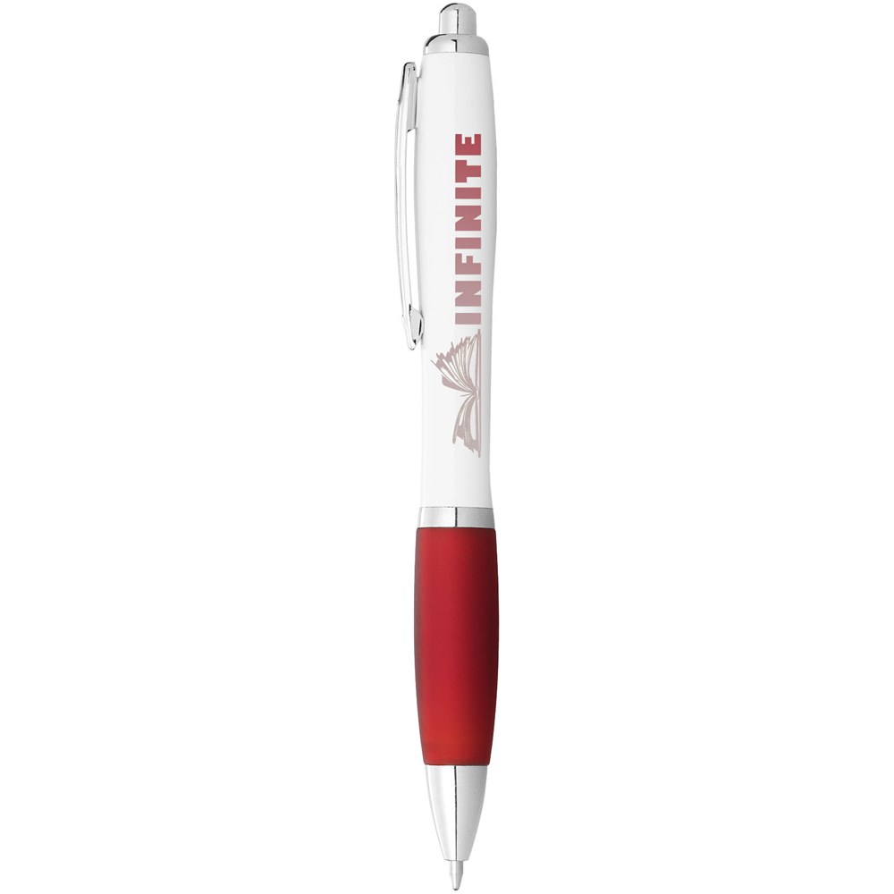 Stylo bille avec corps blanc et grip coloré Nash (encre bleue) Blanc, Rouge