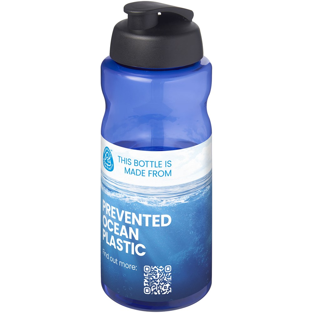 Bouteille de sport H2O Active® Eco Big Base de 1 litre à couvercle rabattable Bleu, Noir