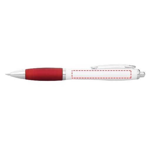 Stylo bille avec corps blanc et grip coloré Nash (encre bleue) Blanc, Rouge