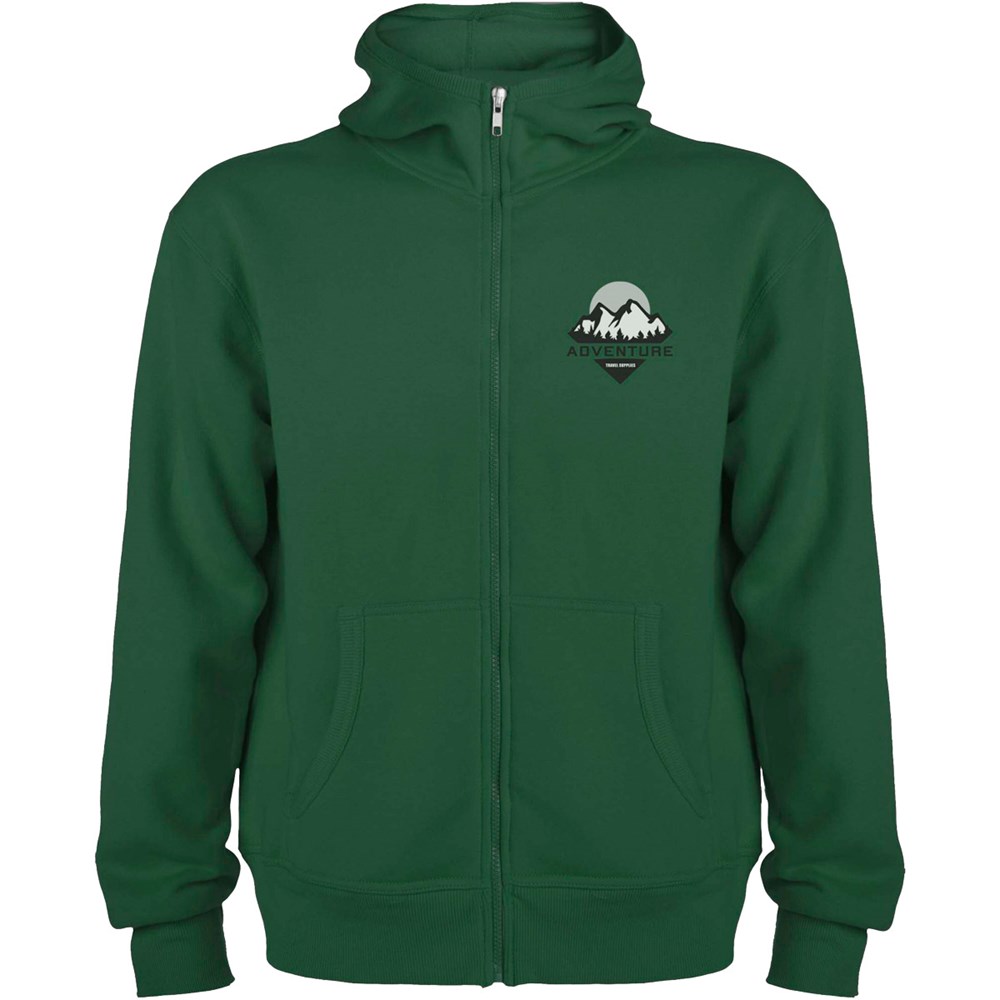 Hochwertige Kapuzen-Sweatjacke – ideal als personalisiertes Kundengeschenk mit Logo-Aufdruck. dunkelgrün