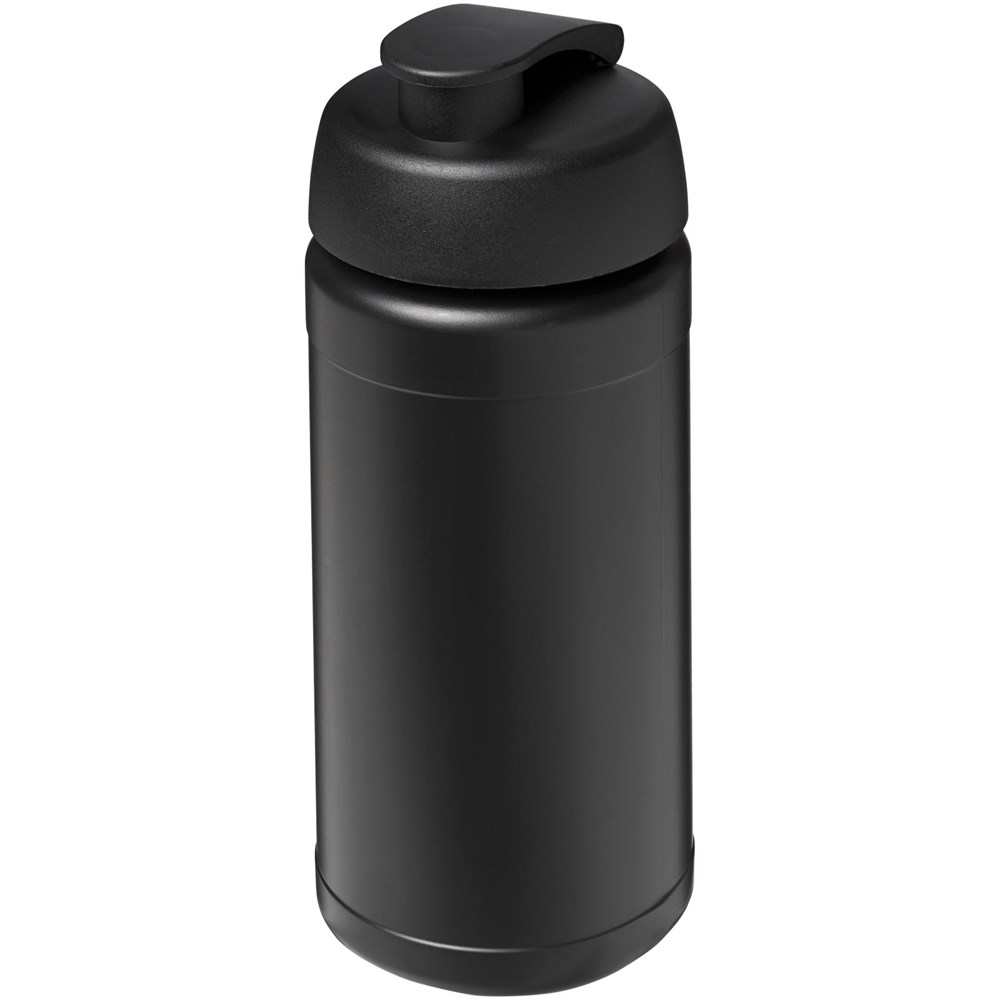 Bouteille de sport Baseline de 500 ml recyclée avec couvercle rabattable Noir, Noir