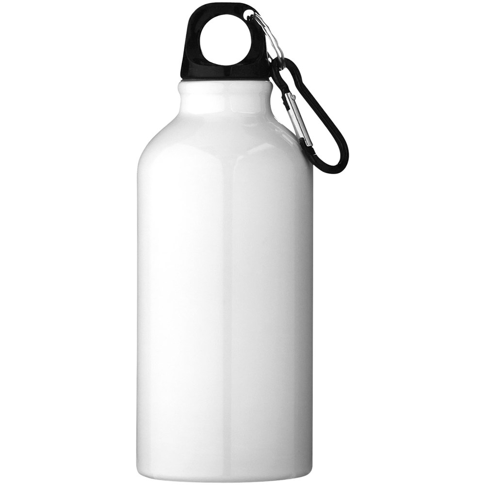 Bouteille d'eau Oregon de 400 ml en aluminium recyclé certifié RCS avec mousqueton blanc