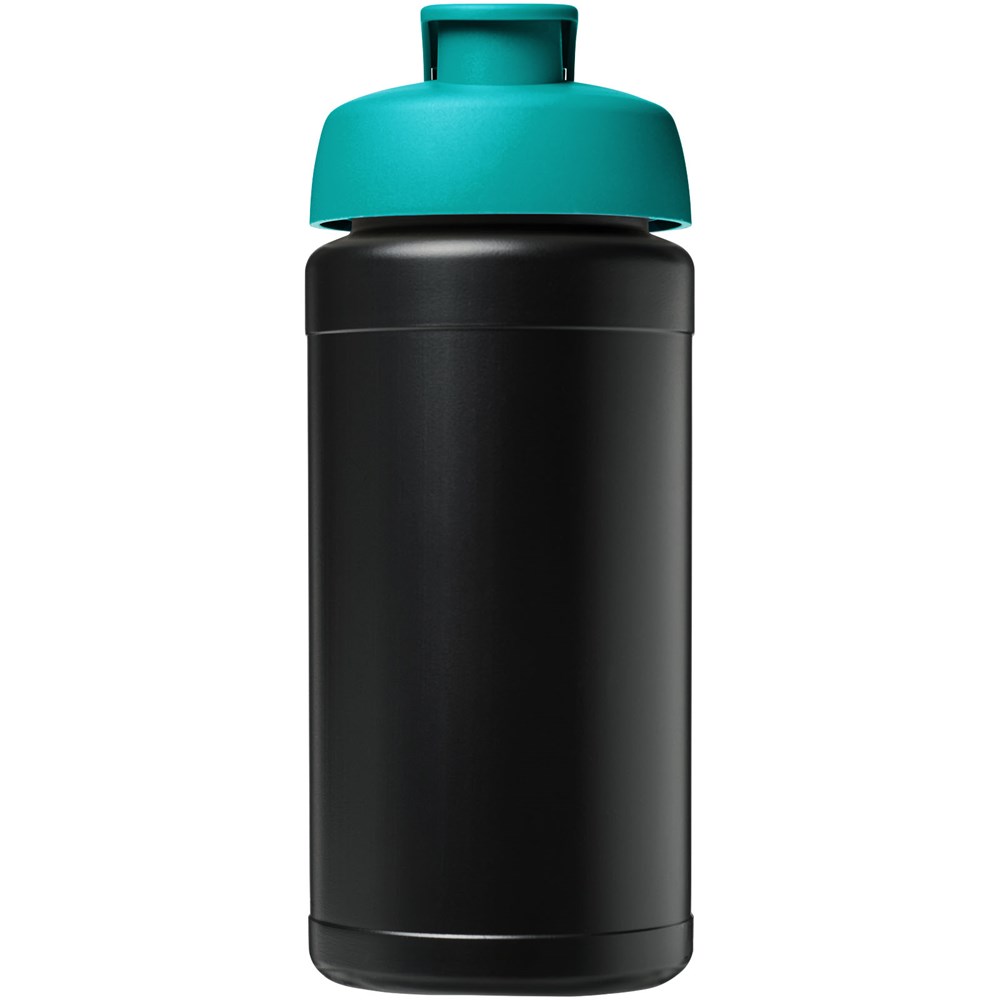 Bouteille de sport Baseline de 500 ml recyclée avec couvercle rabattable Noir, Vert eau