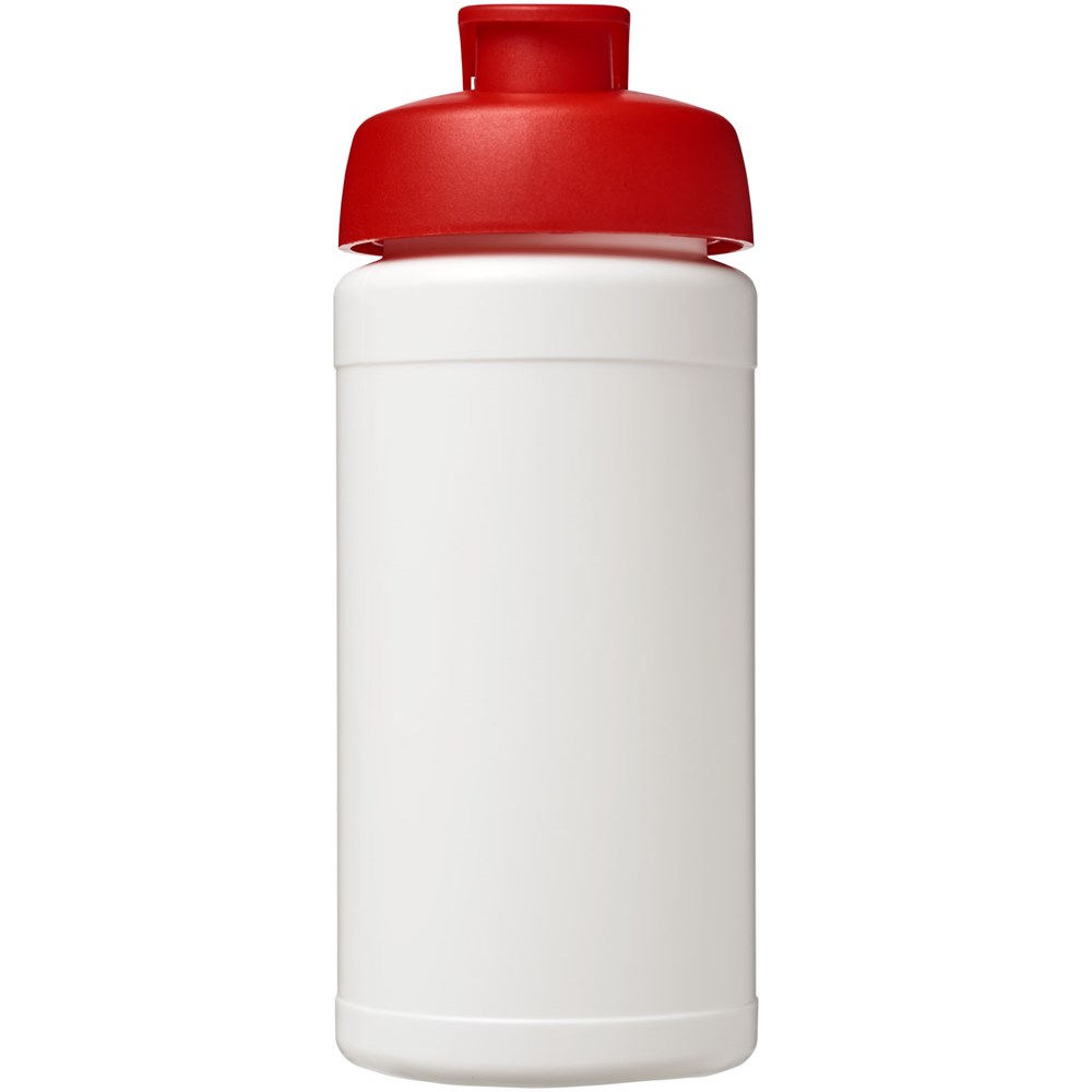 Bouteille de sport Baseline de 500 ml recyclée avec couvercle rabattable Blanc, Rouge