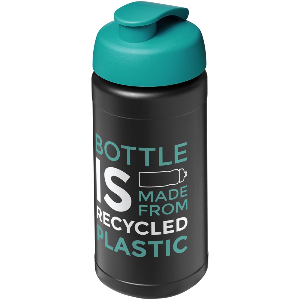 Bouteille de sport Baseline de 500 ml recyclée avec couvercle rabattable Noir, Vert eau