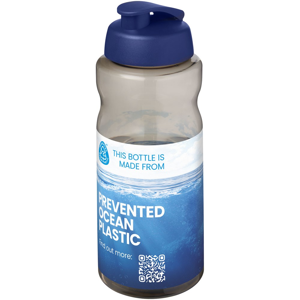 Bouteille de sport H2O Active® Eco Big Base de 1 litre à couvercle rabattable Charbon, Bleu