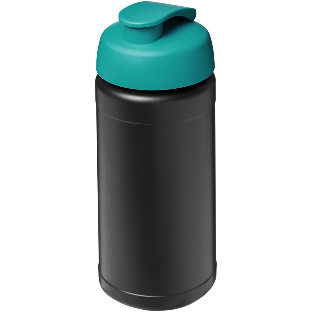 Bouteille de sport Baseline de 500 ml recyclée avec couvercle rabattable Noir, Vert eau