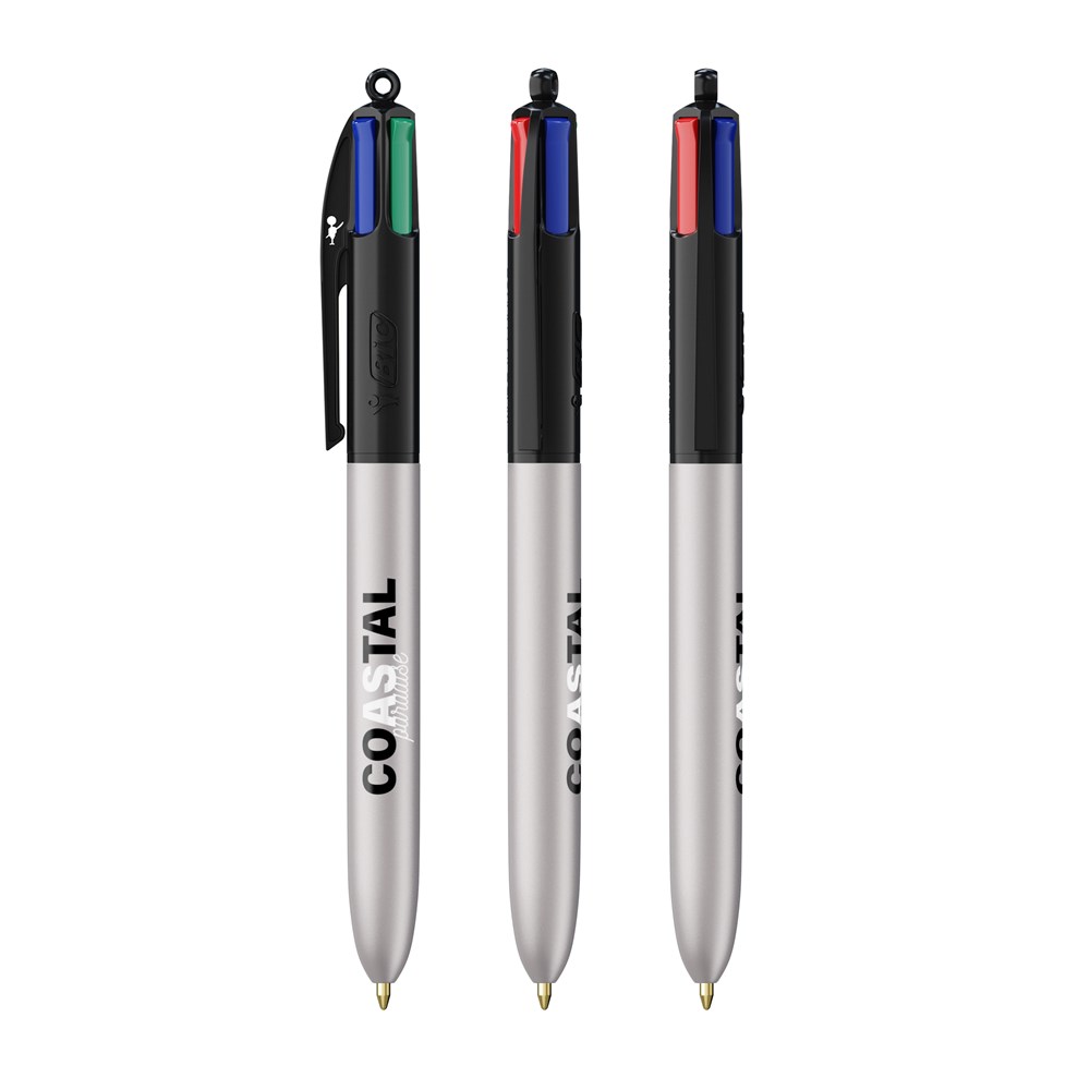 BIC® 4 Colours Glacé with Lanyard Schwarz - Silberglaté