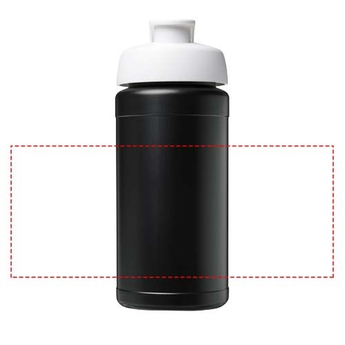 Bouteille de sport Baseline de 500 ml recyclée avec couvercle rabattable Noir, Blanc