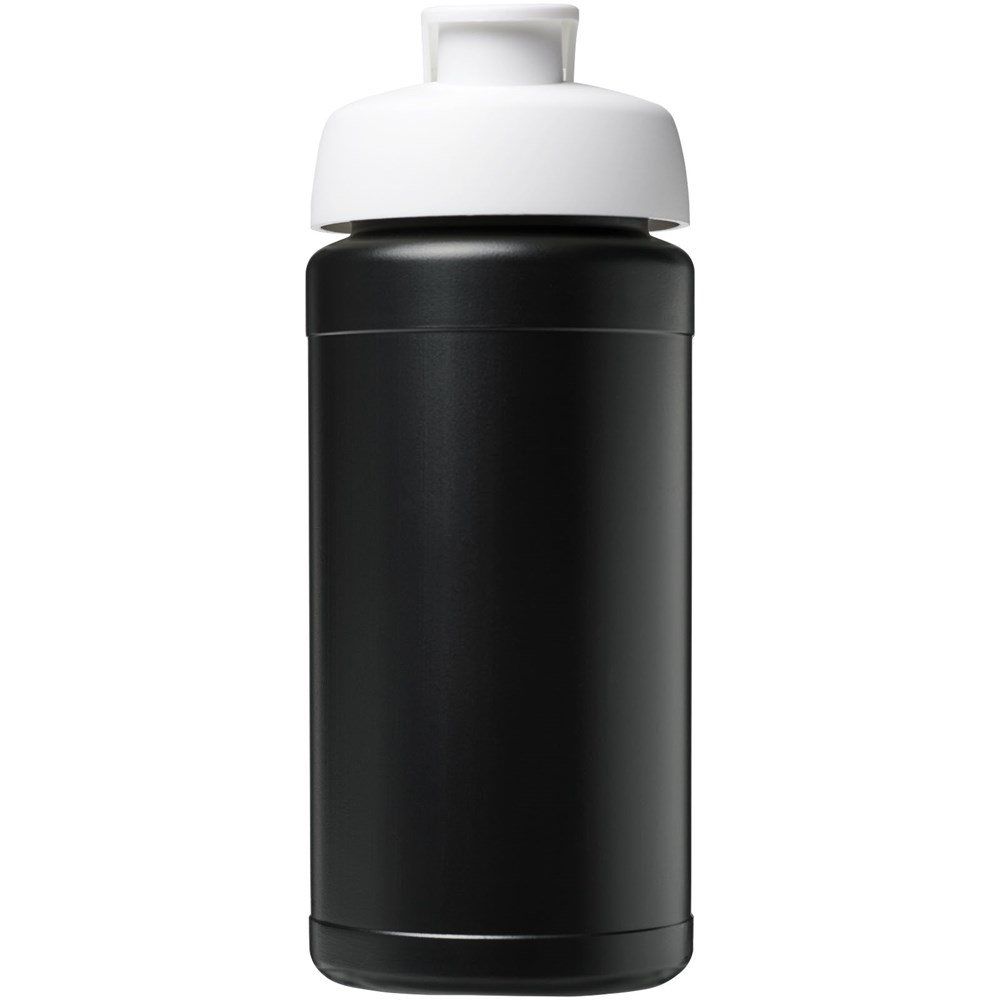 Bouteille de sport Baseline de 500 ml recyclée avec couvercle rabattable Noir, Blanc