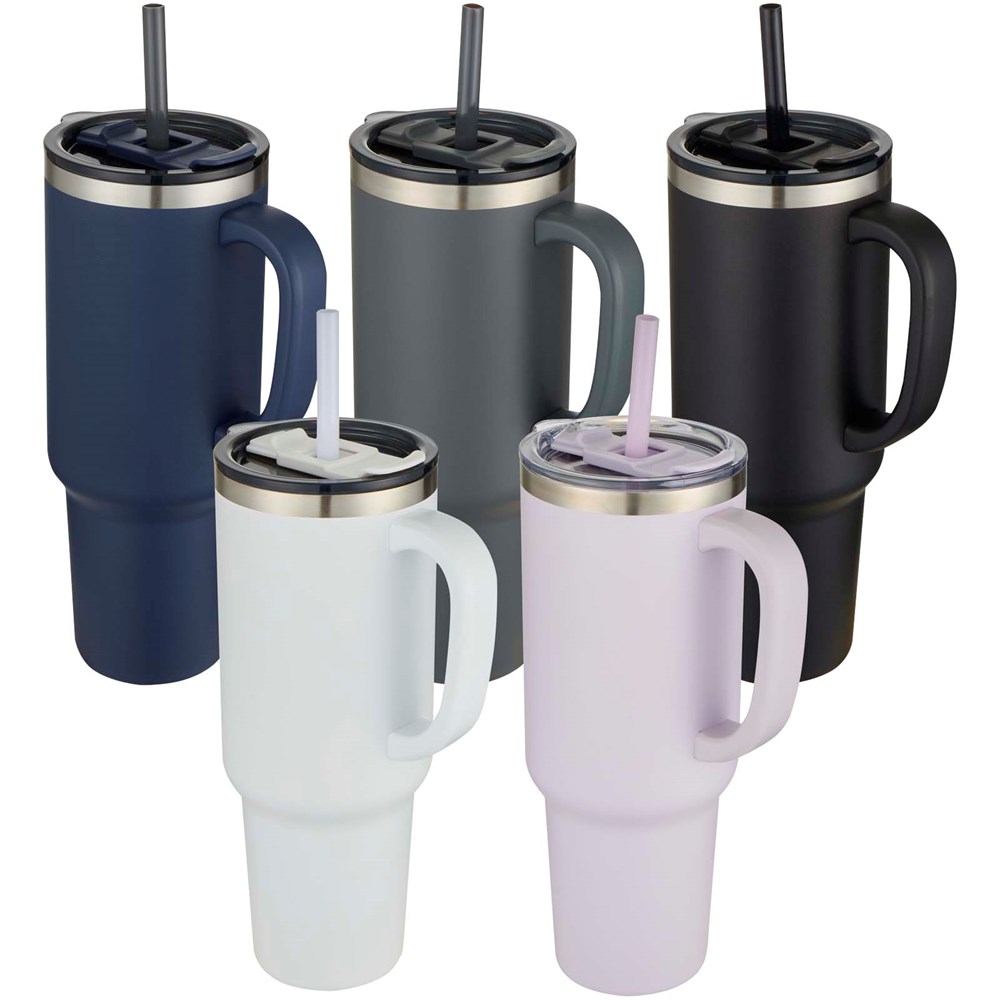 Mug Sydney 1200 ml double paroi certifié RCS avec isolation par le vide et couche de cuivre avec paille Lilas