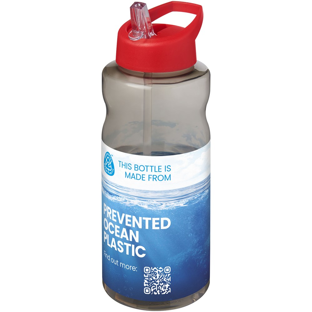 Bouteille de sport H2O Active® Eco Big Base de 1 litre avec couvercle à bec verseur Charbon, Rouge