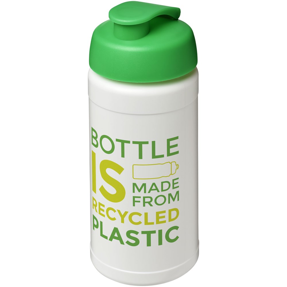 Bouteille de sport Baseline de 500 ml recyclée avec couvercle rabattable Blanc, Vert