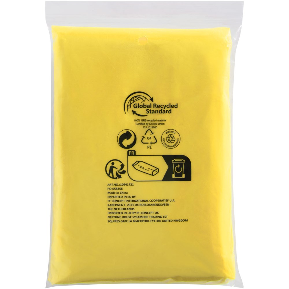 Poncho jetable pour la pluie Mayan recyclé certifié GRS avec pochette de rangement jaune