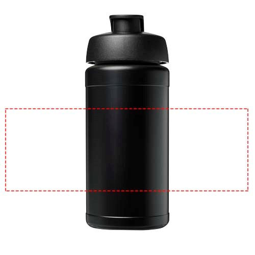 Baseline 500 ml recycelte Sportflasche mit Klappdeckel schwarz, schwarz