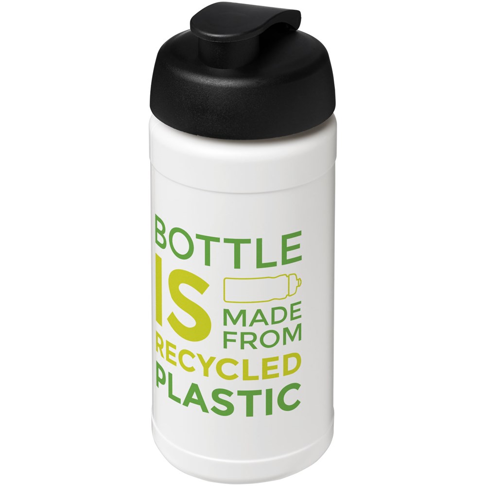 Bouteille de sport Baseline de 500 ml recyclée avec couvercle rabattable Blanc, Noir