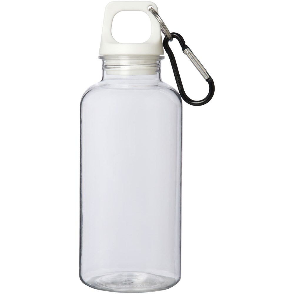 Bouteille d'eau Oregon de 400 ml en plastique recyclé avec mousqueton blanc