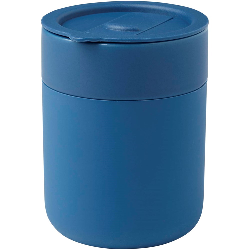 Gobelet en céramique Java de 330 ml avec revêtement en silicone et couvercle en plastique bleu