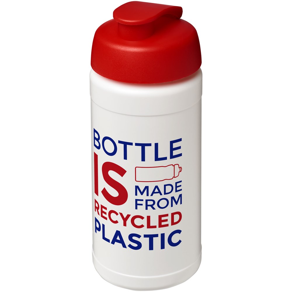 Bouteille de sport Baseline de 500 ml recyclée avec couvercle rabattable Blanc, Rouge