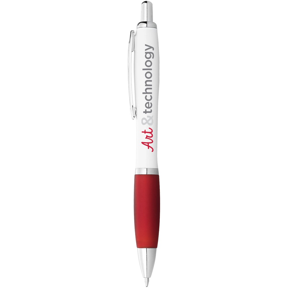 Stylo bille avec corps blanc et grip coloré Nash (encre bleue) Blanc, Rouge