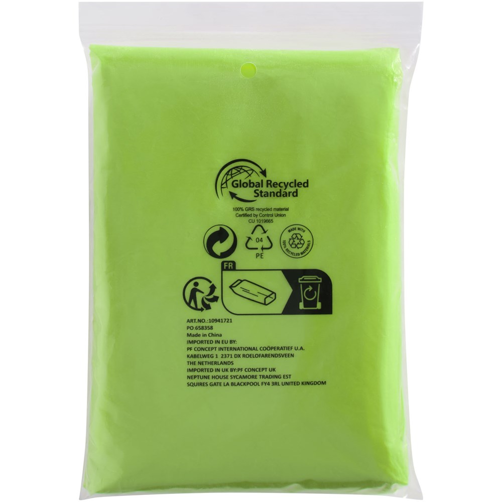 Poncho jetable pour la pluie Mayan recyclé certifié GRS avec pochette de rangement Citron vert