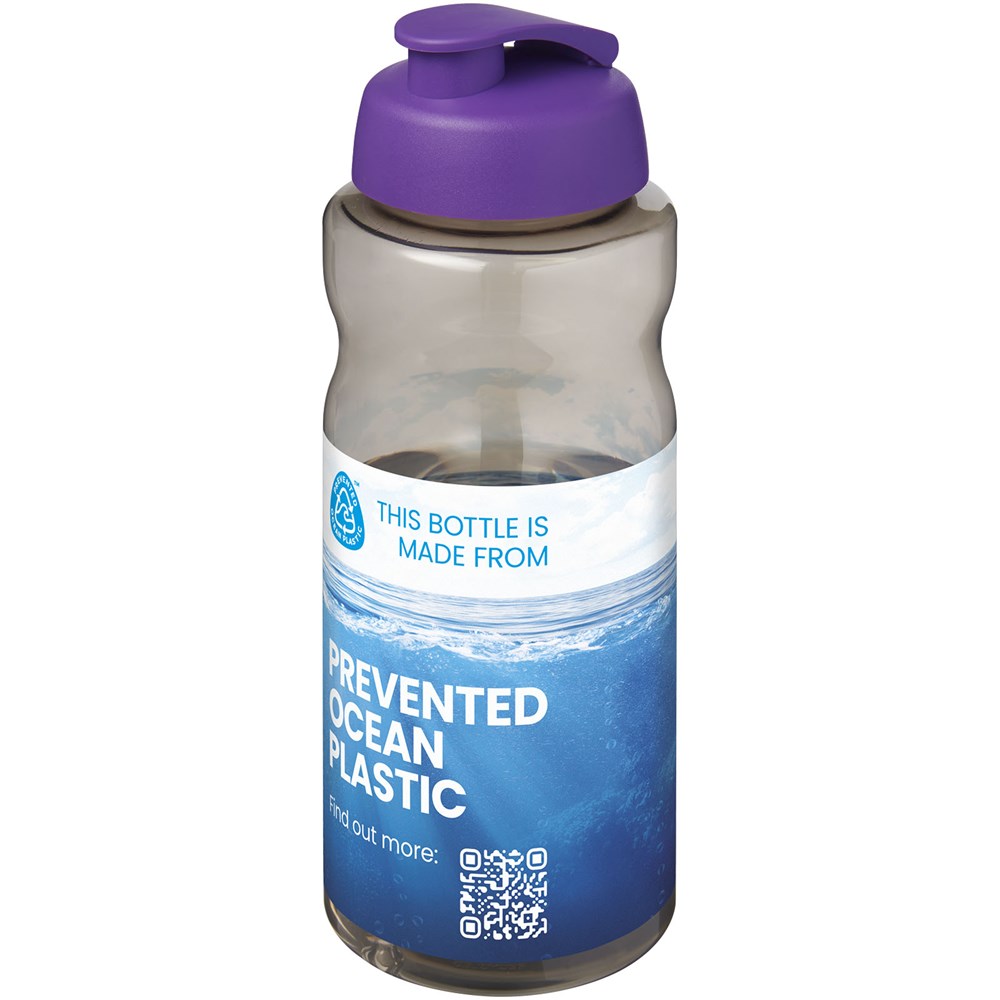 Bouteille de sport H2O Active® Eco Big Base de 1 litre à couvercle rabattable Charbon, Violet