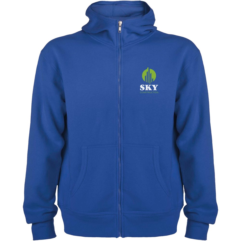 Hochwertige Kapuzen-Sweatjacke – ideal als personalisiertes Kundengeschenk mit Logo-Aufdruck. royalblau