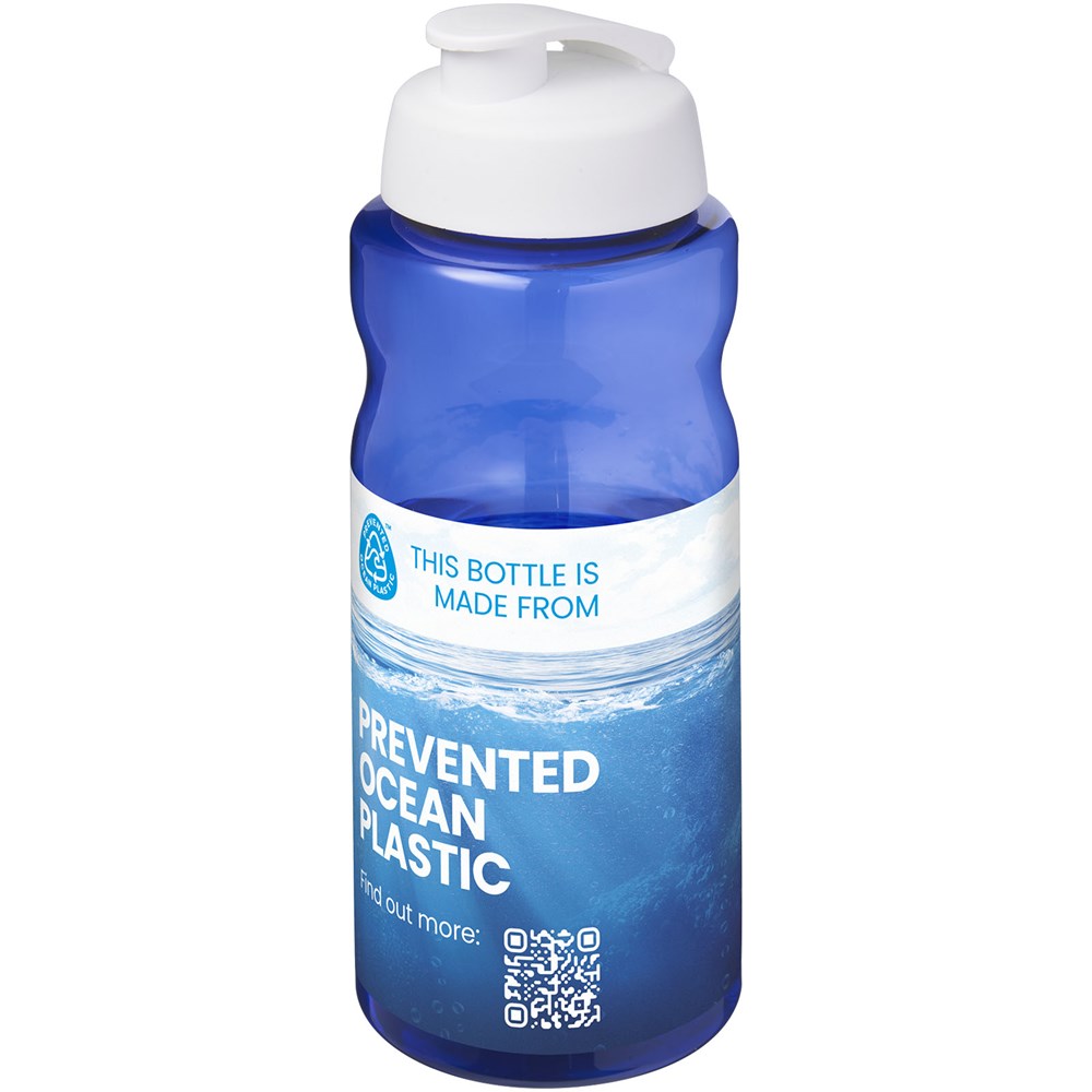 Bouteille de sport H2O Active® Eco Big Base de 1 litre à couvercle rabattable Bleu, Blanc