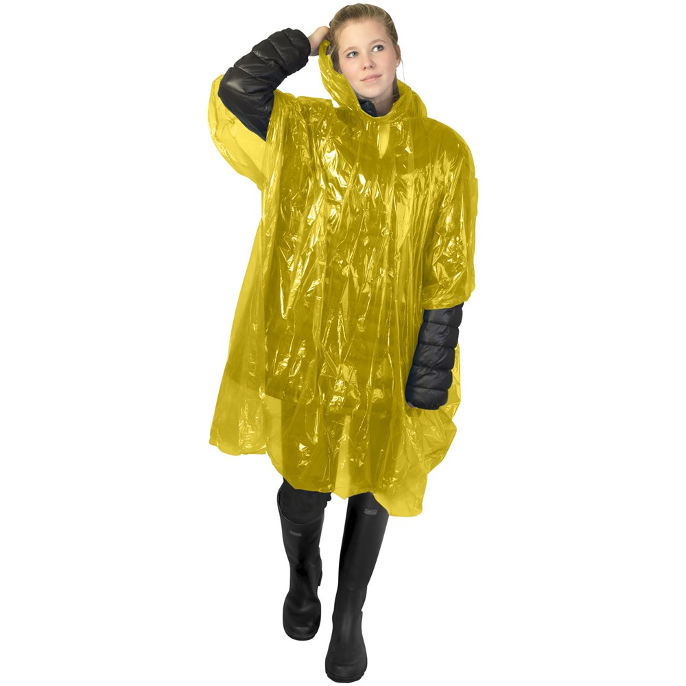 Poncho jetable pour la pluie Mayan recyclé certifié GRS avec pochette de rangement jaune