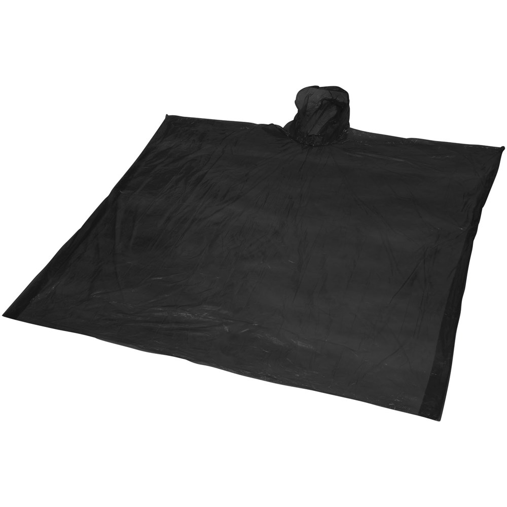 Poncho jetable pour la pluie Mayan recyclé certifié GRS avec pochette de rangement noir