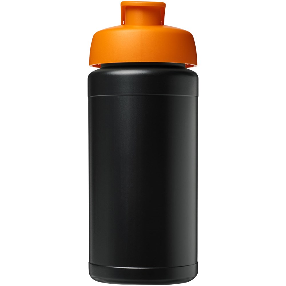 Bouteille de sport Baseline de 500 ml recyclée avec couvercle rabattable Noir, Orange