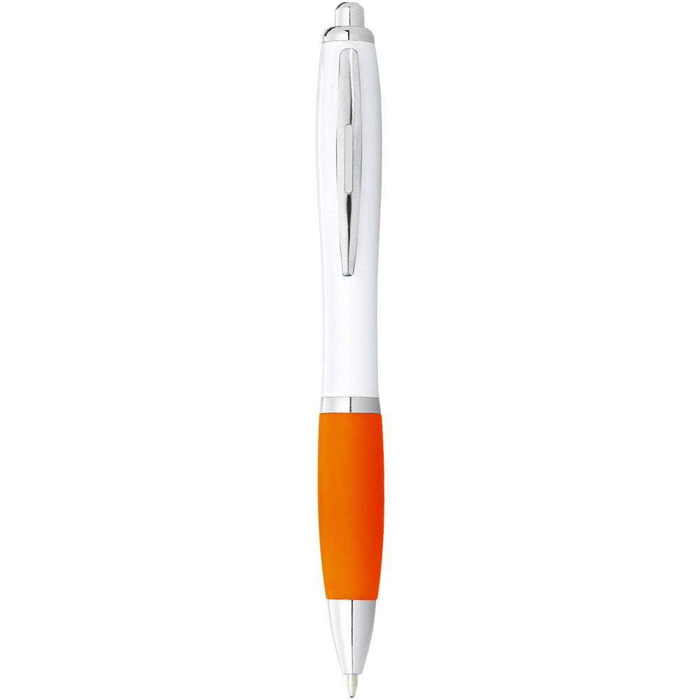 Stylo bille avec corps blanc et grip coloré Nash (encre bleue) Blanc, Orange