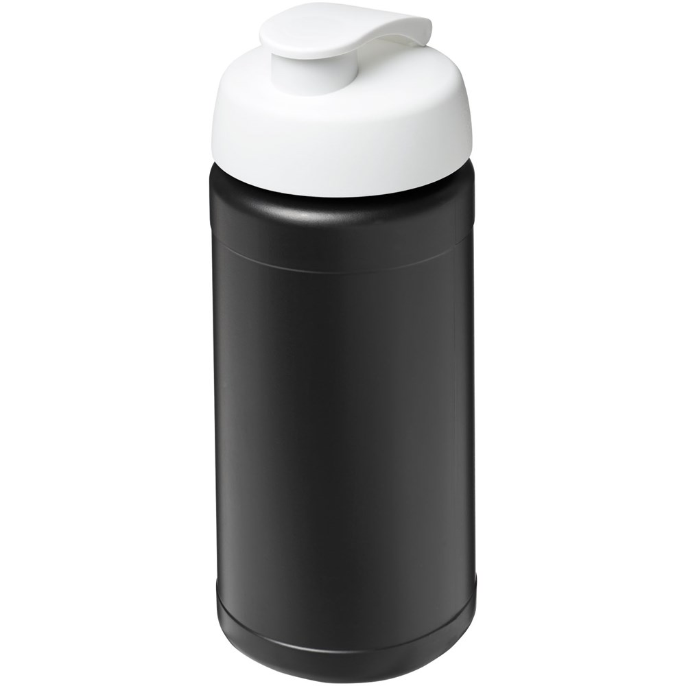 Bouteille de sport Baseline de 500 ml recyclée avec couvercle rabattable Noir, Blanc