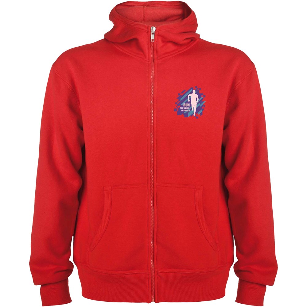 Hochwertige Kapuzen-Sweatjacke – ideal als personalisiertes Kundengeschenk mit Logo-Aufdruck. rot