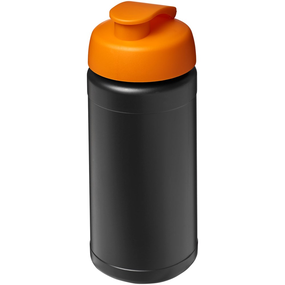 Bouteille de sport Baseline de 500 ml recyclée avec couvercle rabattable Noir, Orange