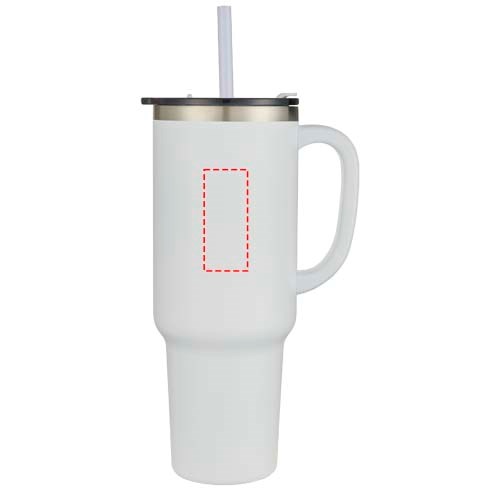 Mug Sydney 1200 ml double paroi certifié RCS avec isolation par le vide et couche de cuivre avec paille blanc