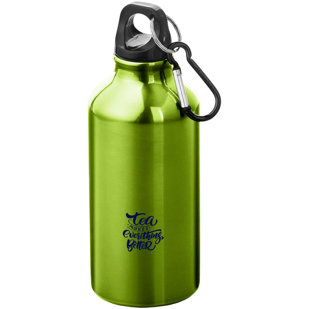 Bouteille d'eau Oregon de 400 ml en aluminium recyclé certifié RCS avec mousqueton vert pomme