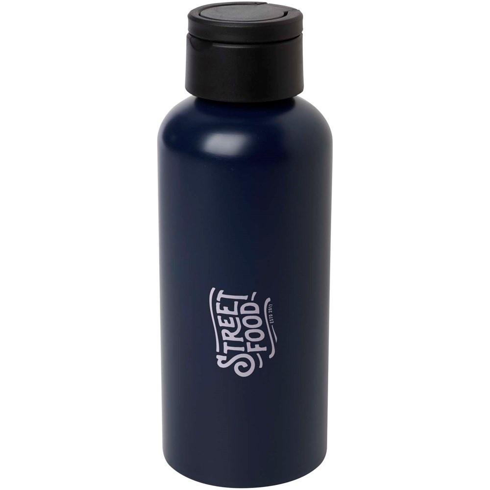 Bouteille d’eau Trinity de 600 ml en aluminium recyclé certifié RCS et couvercle en rPET Navy Blue