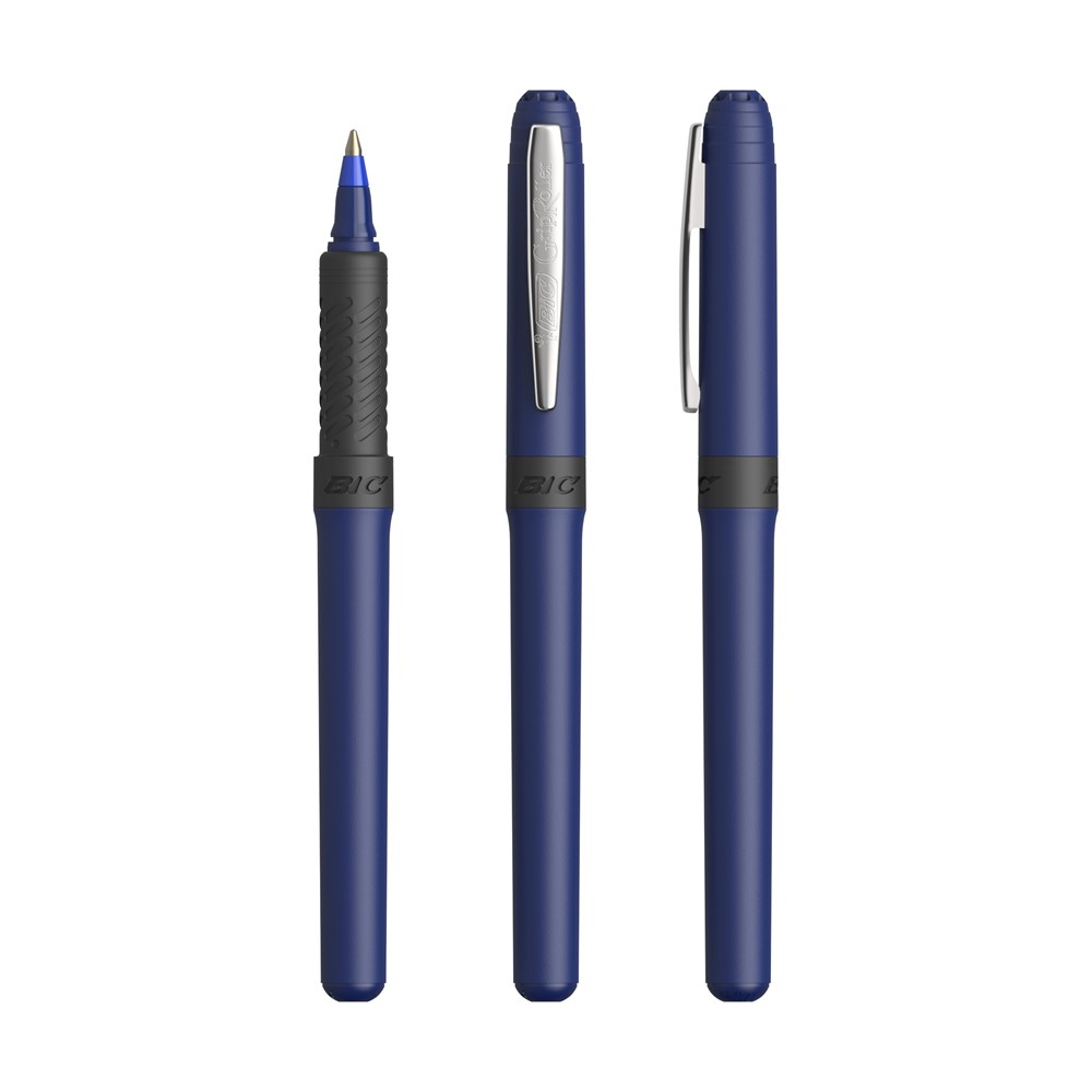 BIC® Grip Roller Bleu marine - Chrome - encre bleue