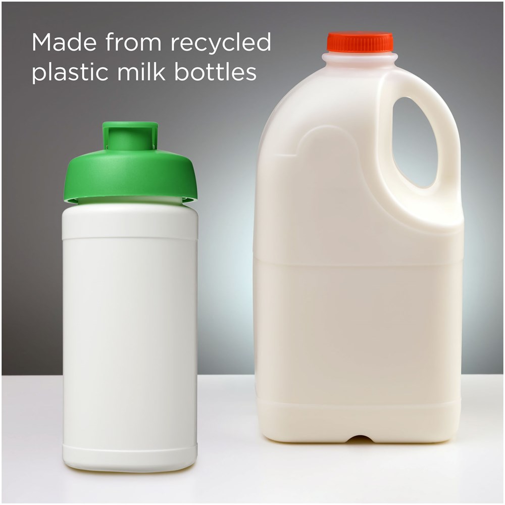 Bouteille de sport Baseline de 500 ml recyclée avec couvercle rabattable Blanc, Vert