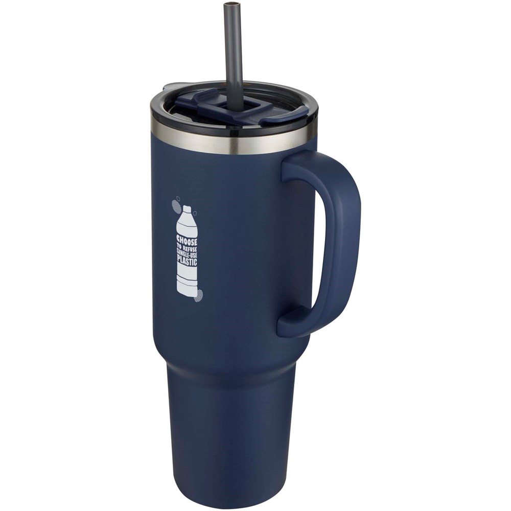 Mug Sydney 1200 ml double paroi certifié RCS avec isolation par le vide et couche de cuivre avec paille Marine