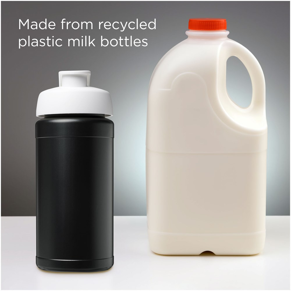 Bouteille de sport Baseline de 500 ml recyclée avec couvercle rabattable Noir, Blanc