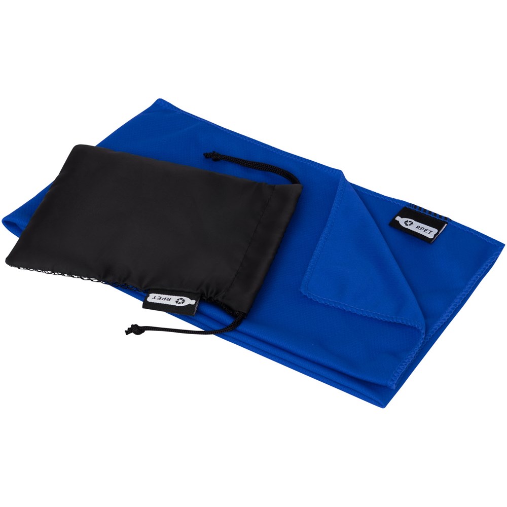 Serviette de sport rafraîchissante en PET recyclé Raquel avec pochette 80 x 30 cm Bleu royal