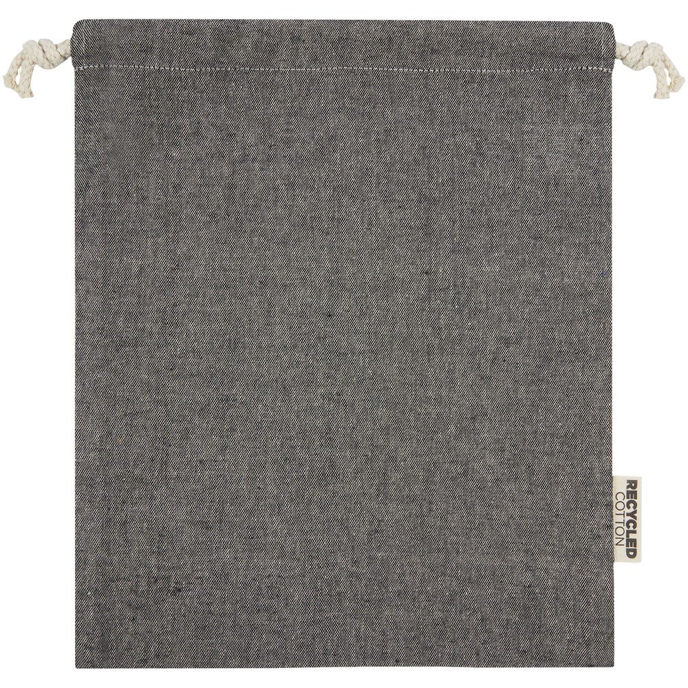 Pheebs 150 g/m² GRS Zuziehbeutel aus Recyclingbaumwolle mittel 1,5 l heather schwarz