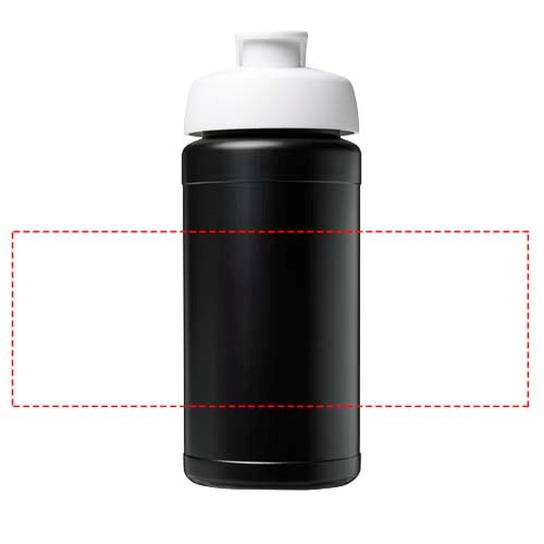 Baseline 500 ml recycelte Sportflasche mit Klappdeckel schwarz, weiss