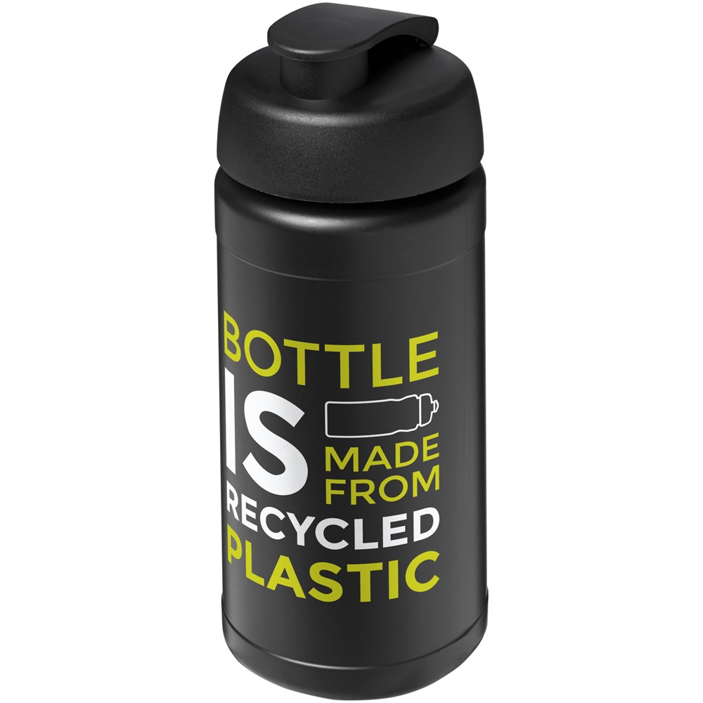 Bouteille de sport Baseline de 500 ml recyclée avec couvercle rabattable Noir, Noir